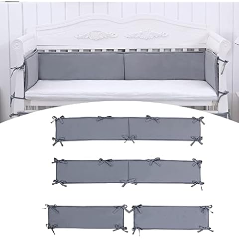 VBVARV 4Pcs Crib Four-Panel Soft Protector Liner Pad, Breathable Mesh Cotton Crib Bumpers for Boys and Girls,Gray Cover