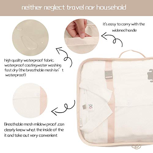 Image of Travel Packing Cubes 7 Pcs Compression Luggage Organiser (Beige)