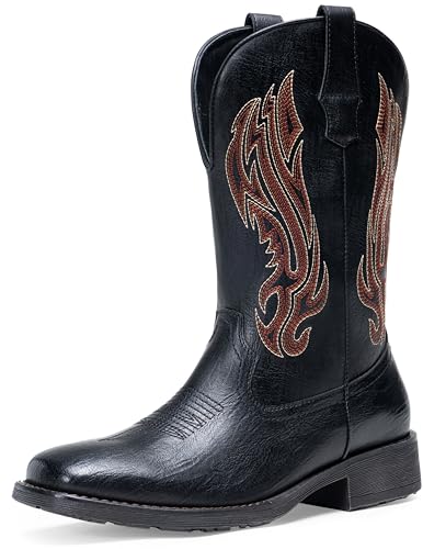 Image of Jousen Cowboy Boots for Men Embroidery Men's Western Boots Retro Square Toe Mens Boot Botas Vaqueras Para Hombre
