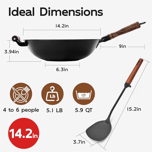 Wok de hierro 14.2" con tapa y espátula miniatura 2