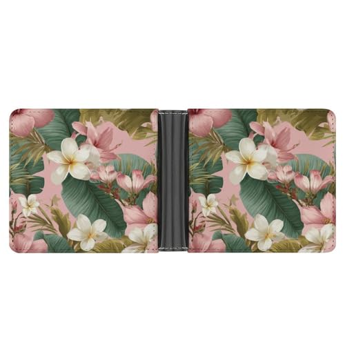 Pink White Flowers Tropical Banana Leaves Soft PU Leather Bifold Wallet, Coin Purse Credit Pass Case, Durable Card-Holder Slim Billfold for Men Woman Money Storage3