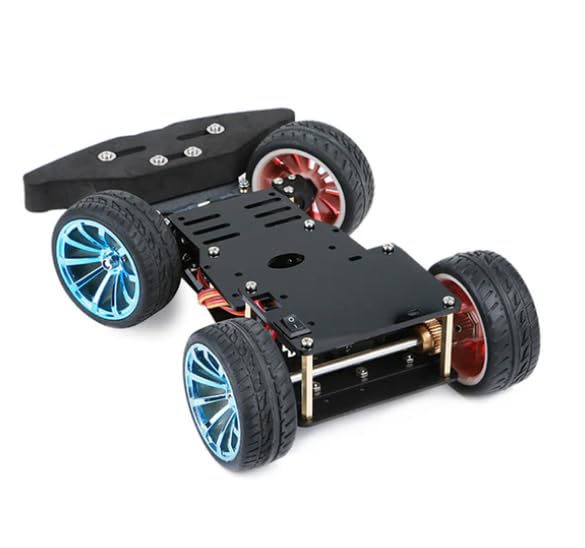 Paradisetronic.com Châssis de voiture robot avec direction servo, kit 4WD avec moteur, cadre en aluminium et acrylique, parfait pour Arduino et Raspberry Pi