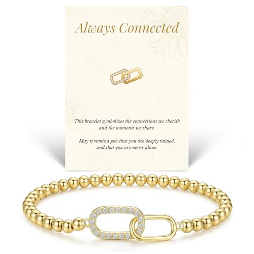KISSCLOUD Beaded Bracelets Gifts for Women, 14K Gold CZ Link Charm Bracelet by KISSCLOUD - Used condition - US$13.73