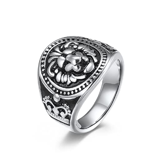 Chevalière Tête Lion, Bague Tête Lion Viking Nordique pour Hommes, Bague Tête Lion punk Bijoux Animaux Lion Roche, Bague Couronne Lion Gothique Bague Couronne Lion Hip Hop Bague Lion Rugissant(59)