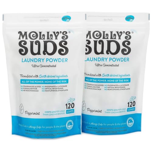 Image of Molly's Suds Original Laundry Detergent Powder | Natural Laundry Detergent Powder for Sensitive Skin | Earth-Derived Ingredients, Stain Fighting | 240 Load (Peppermint)