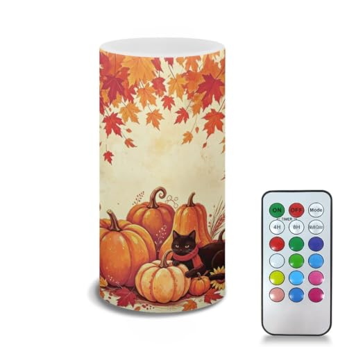 Image of Flameless Flickering Candles with Remote Timer Thanksgiving Cat