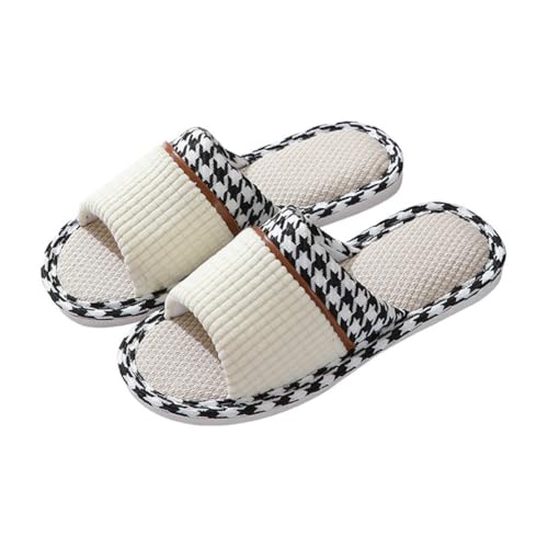 Womens Slippers House Slippers Soft Linen House Shoes Slippers Breathable Home Shoes Memory Foam Slippers Open Toe Bedroom Slippers Washable Slippers for Men indoor