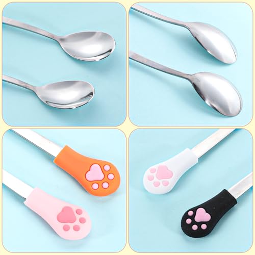 Jeffdad 6 Stück Katzen Löffel Edelstahl, Katzenpfotenschaufel Katzenlöffel Hundelöffel Haustier Futter Löffel, Paw Cat Can Spoon Fütterungslöffel Langer Griff Futterlöffel für Haustiere