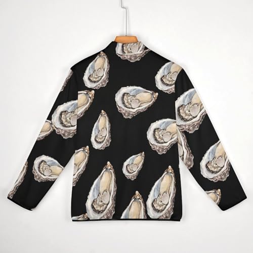 Seafood Oyster Long Sleeve Shirt Casual Stand-Collar Sweatshirts for Men 1/4 Button Up Pullover Polo Sweaters4