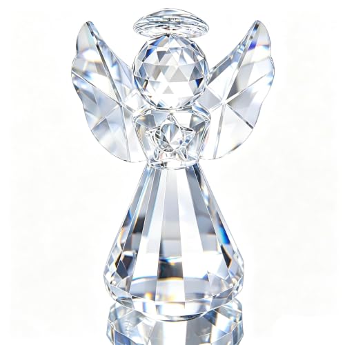 Image of HDCRYSTALGIFTS Crystal Angel Figurine Christmas Decor Glass Ornaments Art Collecible Gifts(Clear) | Clear,Crystal Figurines Collectibles,Glass Angel Ornaments For Whimsical Home Decor Memorial Gift