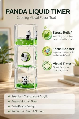 Image of Kawaii Panda Liquid Motion Paperweight with Floating Glitter, Unsinkable Fluid Sensory Desk Toy, Decorative Stress Relief Accessory for Office,Kids & Adults (Panda Liquid Drop Timer Sensory)