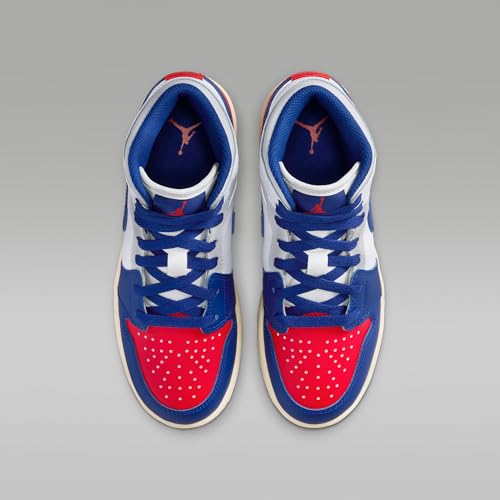 Air Jordan 1 Mid Big Kids' Shoes (White/University Red/Neutral Grey/Deep Royal Blue)4
