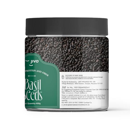 Image of Jivo Raw Basil Seeds for weight loss - 400gm | Sabja Seed, Takmuria Seeds 400g (Jar Pack) | High Fibre And Omega 3