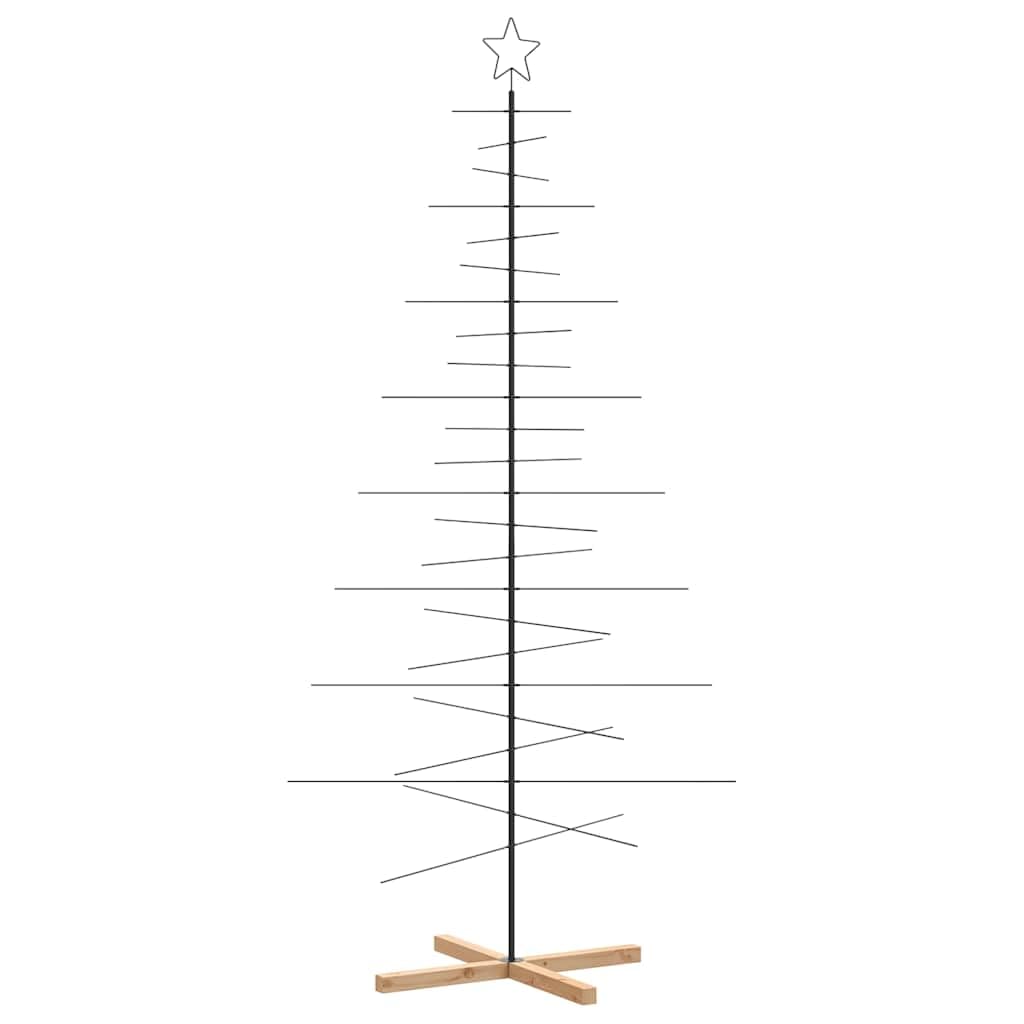 vidaXL Metal Christmas Tree with Wooden Base Black 210 cm