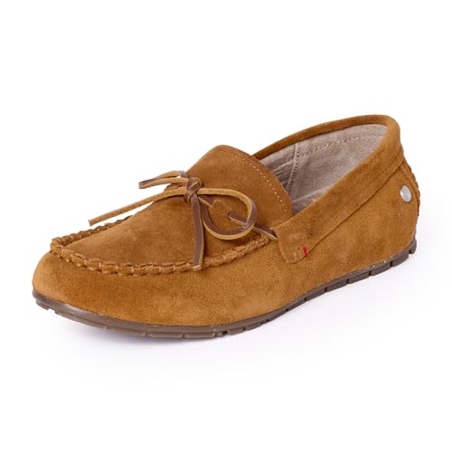 Minnetonka Mens Loafer Moc Suede Slip-On Loafers with Cushioned Removable Footbed Brown Size 9