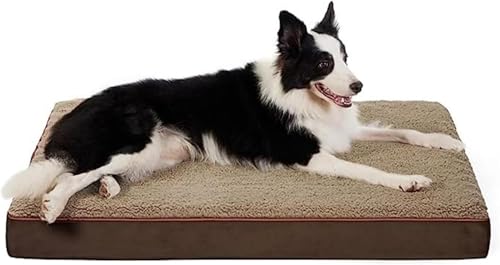 QINMOZH 低反 発犬用ベッドマットレス、ソフトペットクレートマット取り外し可能、洗えるクッションマットレス、ジッパーと滑り止め付き、ペット・マッサージ・クッション 中型大型犬用 滑り止めと防湿犬小屋 (カーキ,XL)