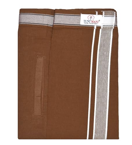 Image of TUNI MANI Kerala Style Men's Cotton Welcro Pocket Dhoti, Vesti /adjustable for all size (Single Dhoti)