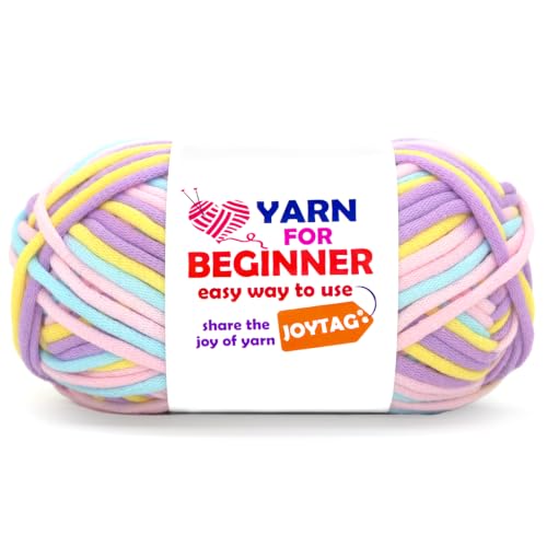 Image of 50g Rainbow Beginner Crochet Yarn for Crocheting and Knitting Multicolor Cotton Crochet Yarn for Beginners with Easy-to-See Stitches Easy Yarn for Beginners(Yellow Pink Purple Blue 02)