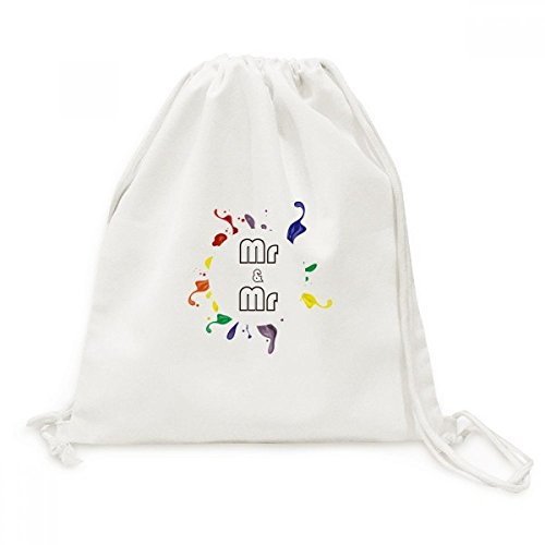 Sac cordon LGBT Rainbow Flag Mr & Mr sac à dos voyage en toile léger