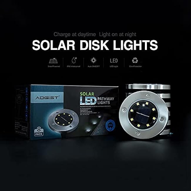 Aogist Outdoor Solar Ground Lights, 8 LED Waterproof Garden Disk Lights In-Ground Landscape Lighting for Lawn Patio Pathway Yard Deck Walkway (White, 8 Pack)