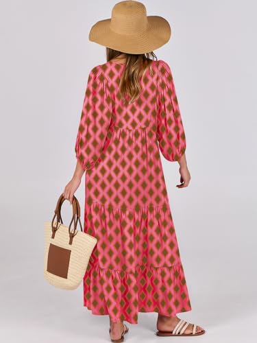 Image of ANRABESS Womens Boho Floral 3 /4 Puff Sleeve Maxi Dress | Tiered Flowy Loose Fit, Comfy Soft Rayon Fabric, Wedding Guest Church Beach, Modest Elegant, Spring Summer Fall Outfits