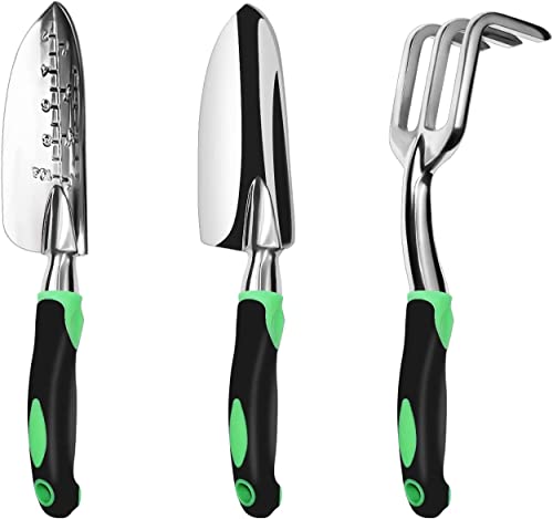 RIANZ Garden Tool Set, 3 Pack Aluminum Heavy Duty Gardening Kit Includes Hand Trowel, Transplant Trowel and Cultivator Hand Rake with Soft Rubberized Non-Slip Ergonomic Handle, Garden Gifts RIANZ Garden Tool Set, 3 Pack Aluminum Heavy Duty Gardening Kit Includes Hand Trowel, Transplant Trowel and Cultivator Hand Rake with Soft Rubberized Non-Slip Ergonomic Handle, Garden Gifts
