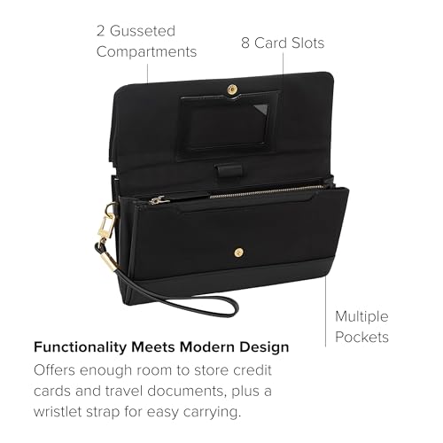 TUMI - Voyageur Travel Wallet - Wristlet Wallet with Passport, Cash & Card Holders - Zipper Wallet for Women - With Gift Box - Black/Gold3
