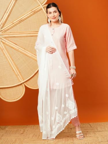 Ada Hand Embroidered Indian Chikankari Chiffon Dupatta Stole for Women A511217 White2