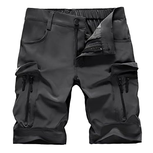 Hiauspor Kurze Hosen Herren Sommer Leichte Cargo Shorts mit 7 Taschen Bermuda Wanderhose Cargohose Herren kurz Mtb hose Radhose Chino Sport Stretch Fahrrad Radlerhose Arbeitshosen(Dunkelgrau,L)