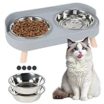 Widisun Raised Cat Bowls with Stand, Stainless Steel Elevated Cat Food and Water Bowl Set, Double Tilted Cat Feeding Dish for Small Dogs, Non-Slip Design for Neck Relief (Gray)