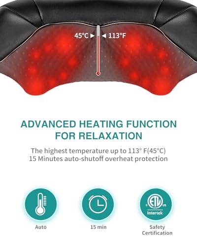 Image of Nekteck Shiatsu Neck Massager with Heat for Pain Relief Deep Tissue, 2026 Upgraded 3D Back Shoulder Kneading Massage Pillow, Body Muscle Relaxation Tools Gifts for Him Her, Black (Cordless)