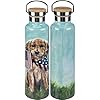 Primitives by kathy puppy dog with american flag insulated stainless steel watter bottle thermos 25 oz  urban country home decor
