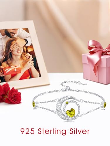 Image of Dorunmo 925 Sterling Silver Moon Heart Birthstone Anklet Bracelets for Women Best Mother's Day Birthday Jewelry for Wife Girlfriend Mom Her