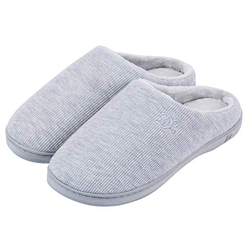 DL Womens Memory Foam Slippers, Cozy Slip on House Slippers For Women Indoor Outdoor, Comfy Women s Bedroom Slippers Warm Soft Flannel Lining Home Slippers Size 9-10 Grey
