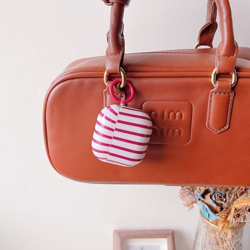 Image of MINSCOSE for AirPods 4 Clear Case,Cute Striped Aesthetic Pattern Design with Trendy Keychain Ring,Soft TPU Protective Shockproof Cover with Cleaner Kit for Girls Women for Airpods 4-Wine Red