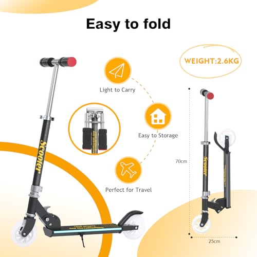 YEE RUN Roller Kinder 6 Jahre, Roller Kinder 3-12 Jahre, faltbar, leicht, mit LED Leuchträdern, Hinterradbremse, 3 Stufen Höhenverstellbar, 4 Zoll Räder für 50KG Max.