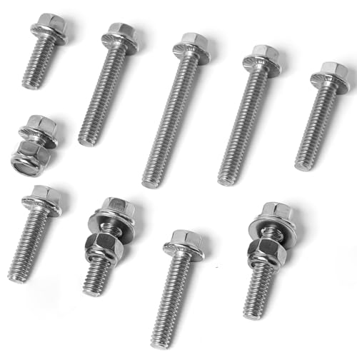 Image of 1 /4-20 Flange Hex Bolts Screws Nylon Insert Lock Nuts Flat Washers Kit, Stainless Steel 304, Fully Threaded Hex Bolt 1 /4-20 x 1 /2 inch 3 /4 inch 1 inch 1-1 /4 inch 1-1 /2 inch 1-3 /4 inch 2 inch Length