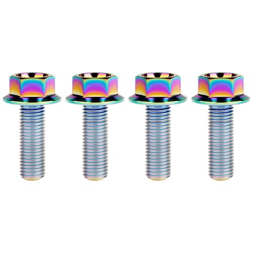 Image of Ti Screws M10 x 20 25 30 35 40 45 50 55 60 65 70 75 80 90 100mm 1.25 Pitch Titanium Flange Hex Bolt Pack of 4 (Rainbow, M10x30mm)