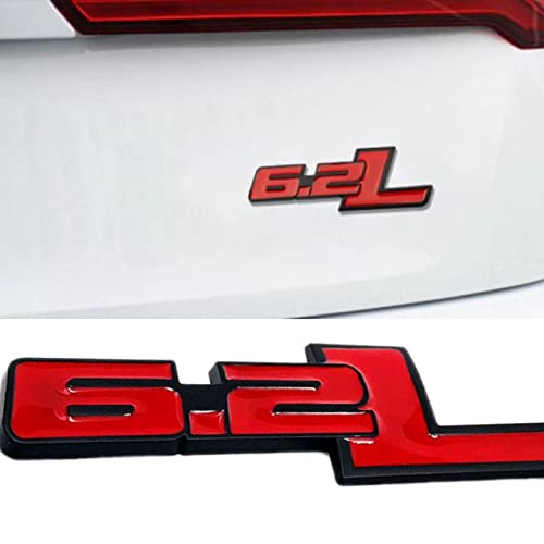 Image of 2X 6.2L Emblems Engine Name 3D Metal Badge Aluminum Adhesive Sticker Decal Replacement for 150 250 350 (Red Black)