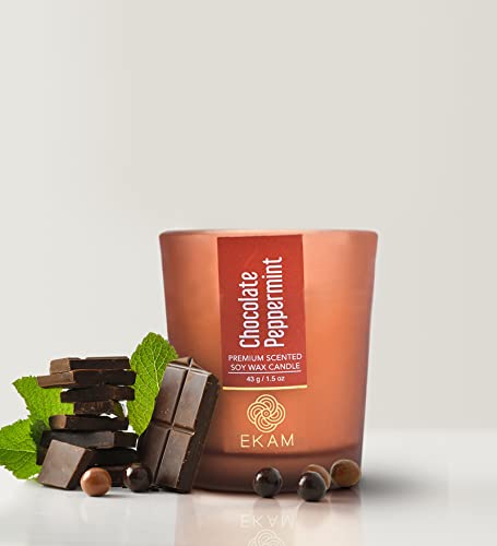 Image of EKAM Chocolate Peppermint Votive Soy Wax Scented Candle, 40 Grams, 10 Hours Burn Time| Long Lasting Premium Candles | Ideal for Home Decor | Gifting & Aromatherapy (Pack of 9)