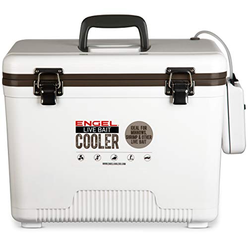 Engel 30Qt Live Bait Cooler Box With 2Nd Gen 2-Speed Portable Aerator Pump. Fishing Bait Station And Minnow Bucket For Shrimp, Minnows, And Other Live Bait - Englbc30-N In White #TOP4