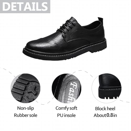 Mens Leather Cap Toe Causal Oxfords Vintage Round Toe Comfort Lug Sole Classic Lace-Up Business Formal Derby Sneakers Shoes for Wedding Party Fashion Office Work Daily3