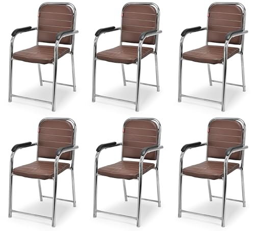 Image of Office Chair Visitor Chair with arm Rest with Steel Frame and Cushioned seat Back, Chair Without Wheels Holds up to 140 kg Heavy Design (6, Coffee, Heavy)