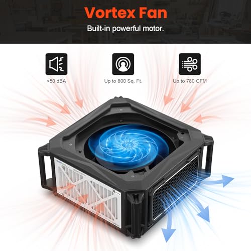 Abestorm 270 Degree Intake Air Filtration System, Built-in Ionizer, 780 CFM Hanging Dust Collector with Remote Control, for Woodworking Shops and Garage, 2-speed Adjustment, DecDust 780IG