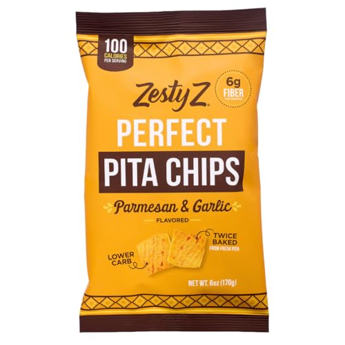 Comparison: Z Best Pita 2 Zesty Z - High Fiber Pita Chip - Parmesan Garlic - High Fiber Snacks, 100 calories per serving, Lower in Carbs - Healthy Snacks - Great for Hummus, Guacamole, & Dips - 6 Oz, Pack of 4