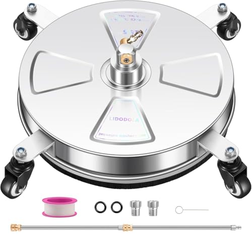 16" Pressure Washer Surface Cleaner with 4 Wheels - Stainless Steel Surface Cleaner for Pressure Washer Attachment for Concrete, Patio, Sidewalk, Deck, Driveways and Daily Washing - PWS 16 by LidoDola - Used condition - US$64.39