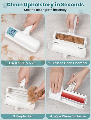 DELOMO Pet Hair Remover Roller: Reusable Lint Roller with Large Fur Bin - Portable Cat and Dog Hair Remover for Couch, Bedding, Car, Rugs & Furniture, Effective and Eco-Friendly, for Multi-Pet Homes