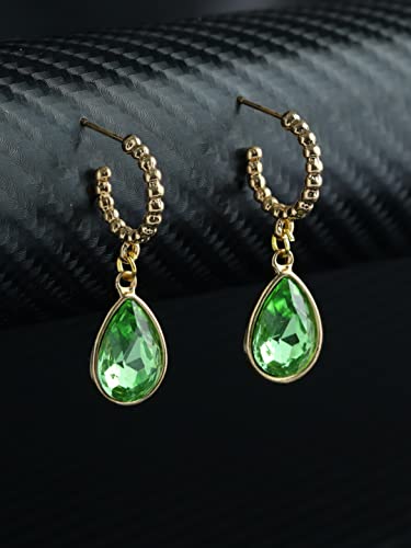 Brass Plated Green Stone Tear Shaped Drop Earrings