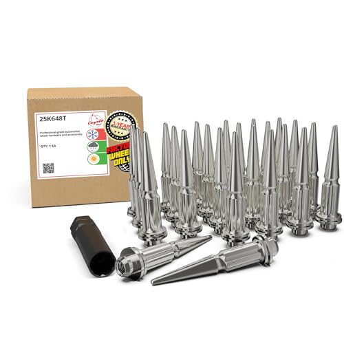Image of Wheel Accessories Parts 24 Pcs M14x1.5 14x1.5 Thread ET Spline Spike 4.75 inch Long Chrome Truck Spline Hex Fits Toyota Tacoma Tundra 4Runner