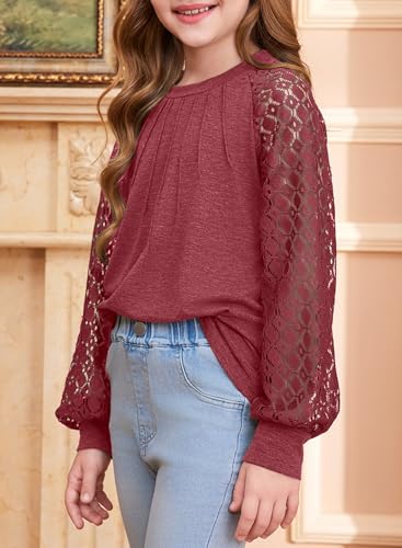 blibean Teen Girls Semi Formal Bloues Kids Lace Long Sleeve Shirts Size 6-15 Years3